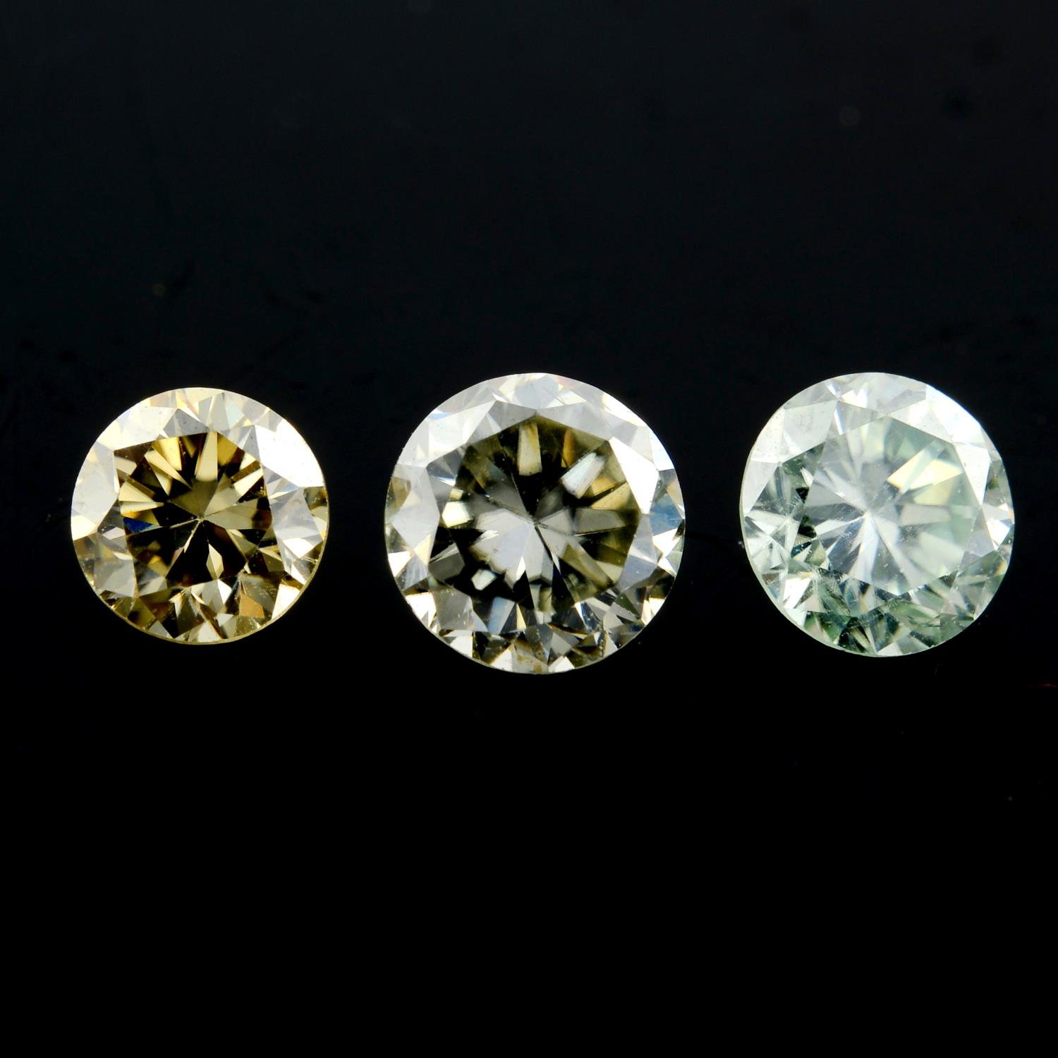 Three circular shape moissanites, total weight 1.50cts.