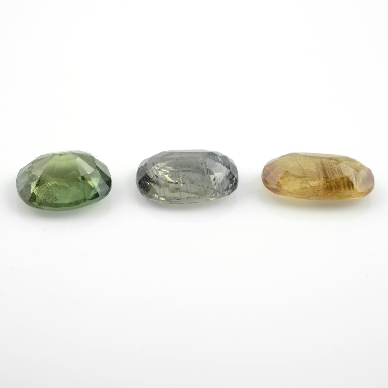 Three oval-shape, vari-hue sapphires. - Image 2 of 2