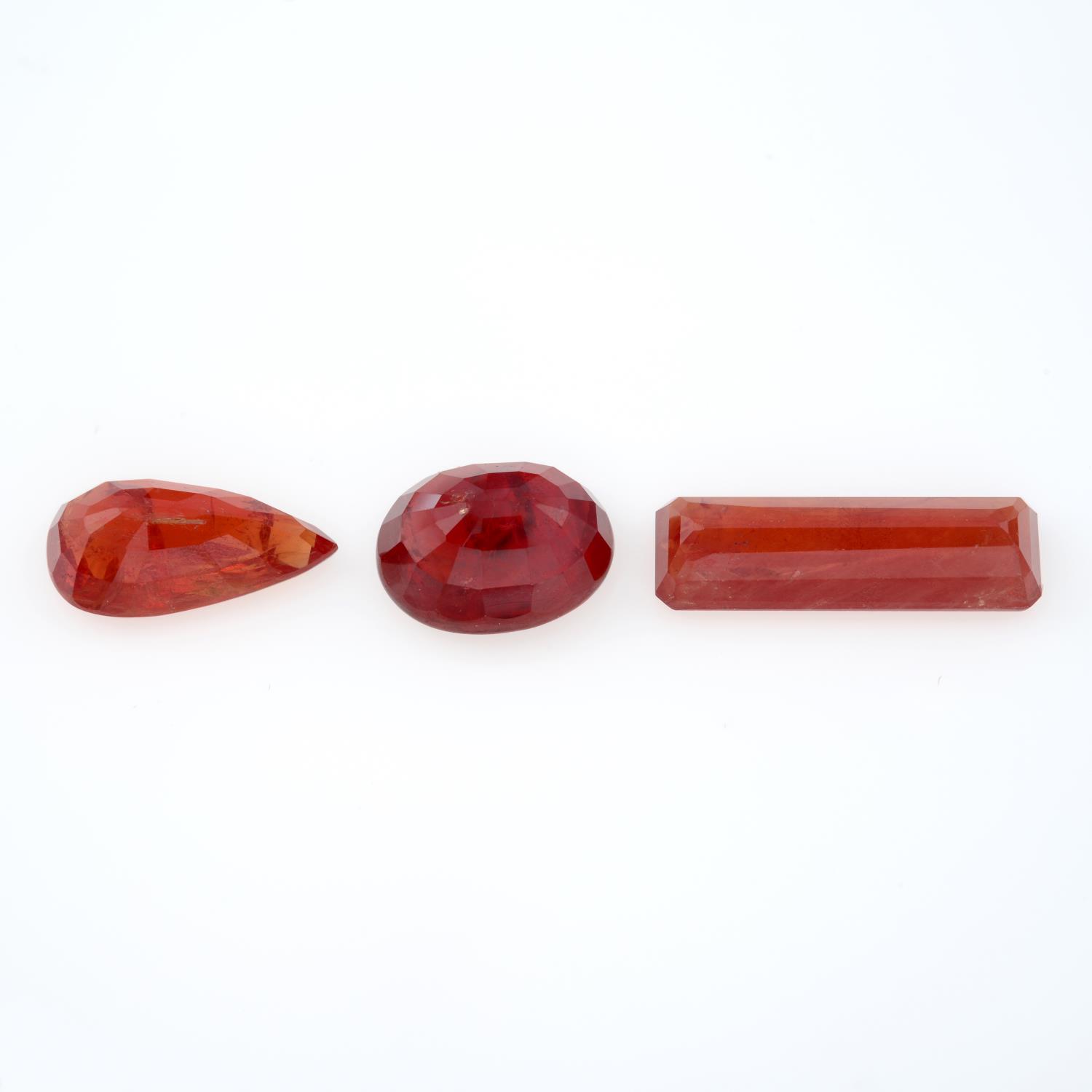 Three vari-shape orange sapphires, total weight 23.98cts. - Image 2 of 2