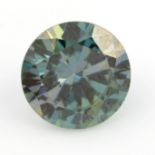 A circular-shape blue synthetic moissanite, weighing 2.58cts.