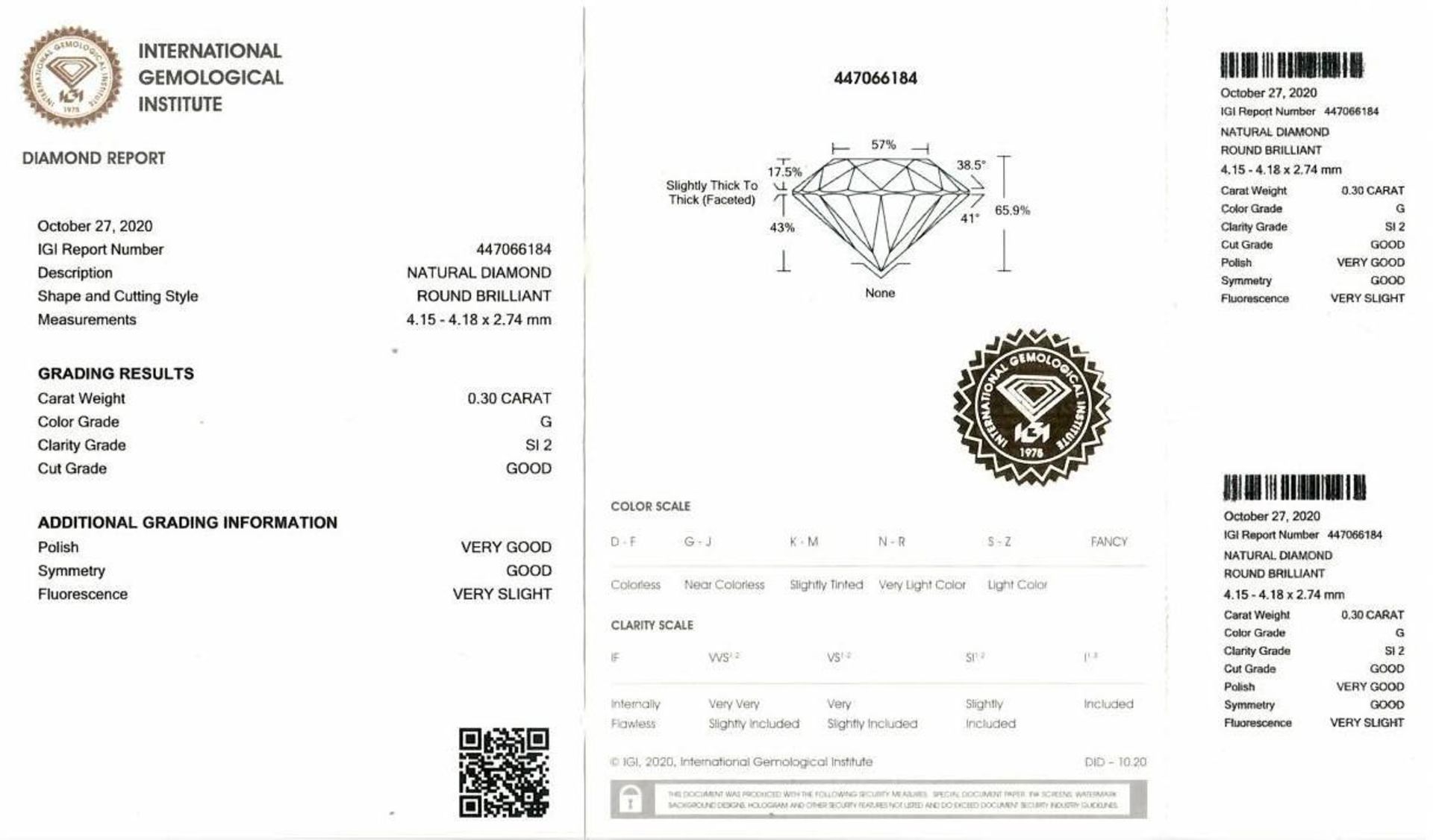 A brilliant cut diamond, weighing 0.30ct, measuring 4.15 by 4.18 by 2.74mms. - Image 4 of 4