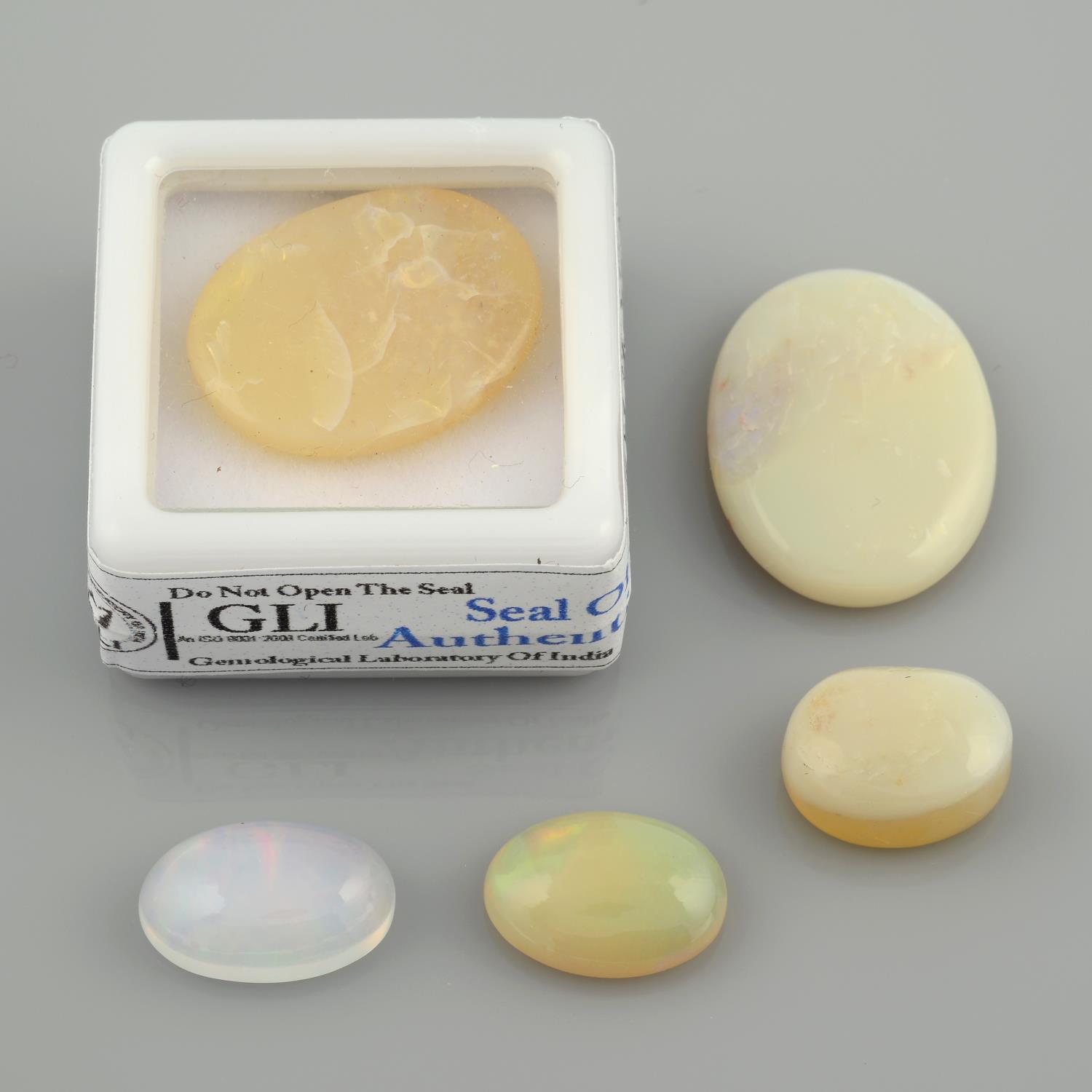 Five oval shape opal cabochons,