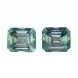 A pair of rectangular-shape green moissanite.