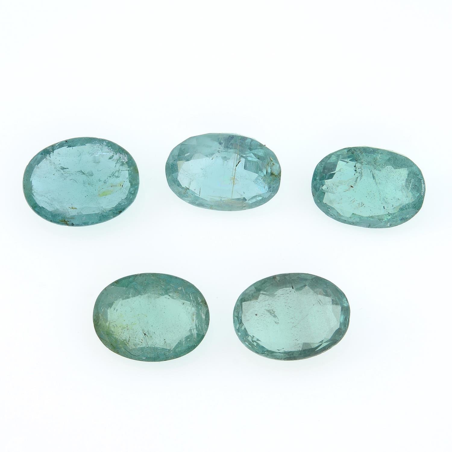 Five oval shape emeralds, weighing 6.26ct.