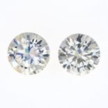 A pair of circular-shape synthetic moissanite, total weight 5.27cts.