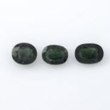 Three oval-shape green sapphires, total weight 5.75cts.