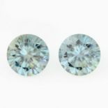 A pair of circular-shape bluish-green synthetic moissanite, total weight 4.15cts.