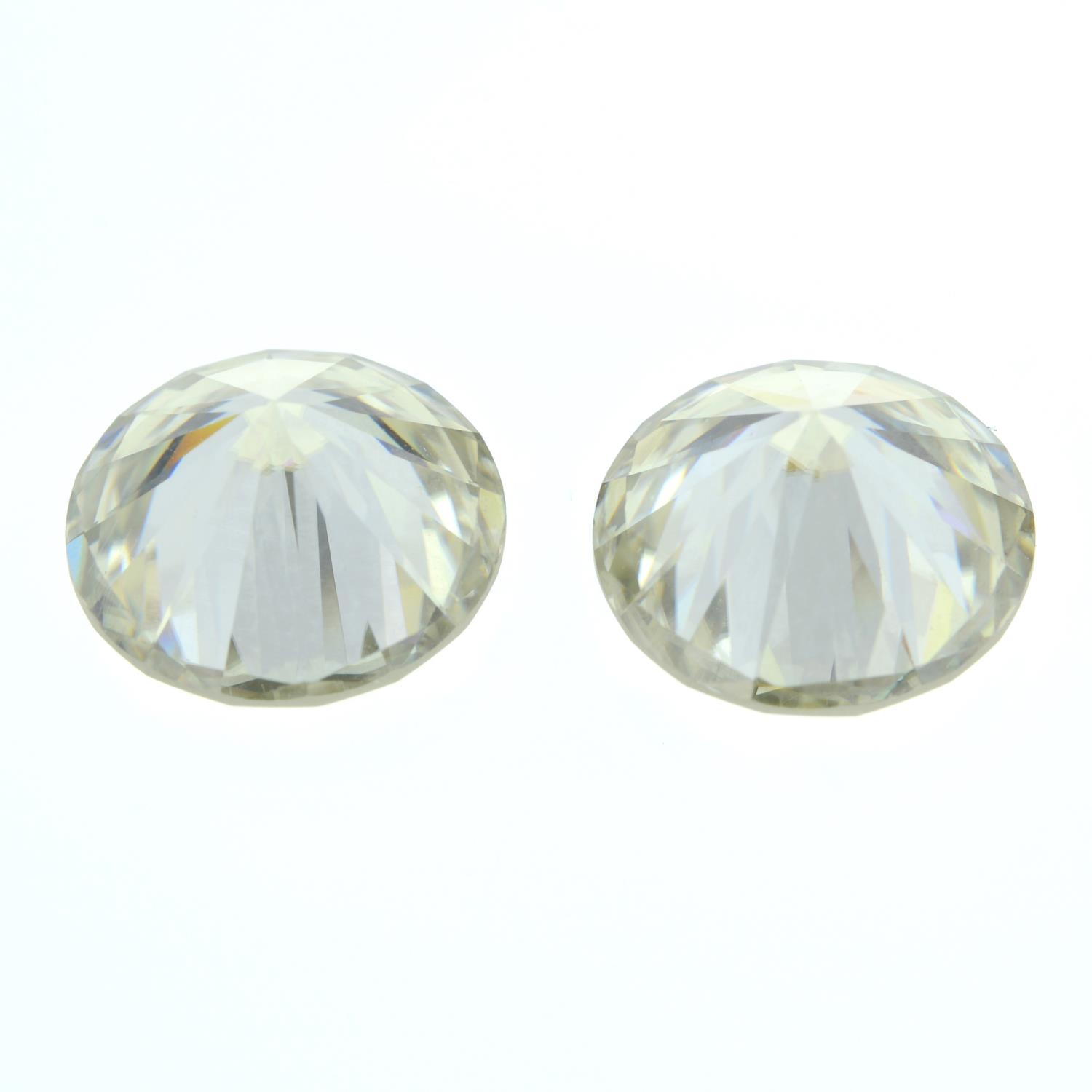 A pair of circular-shape synthetic moissanite, weighing 7.58cts total. - Image 2 of 2