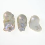 Three cultured baroque pearls,