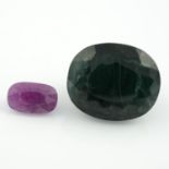 An oval shape apatite and an oval shape ruby.