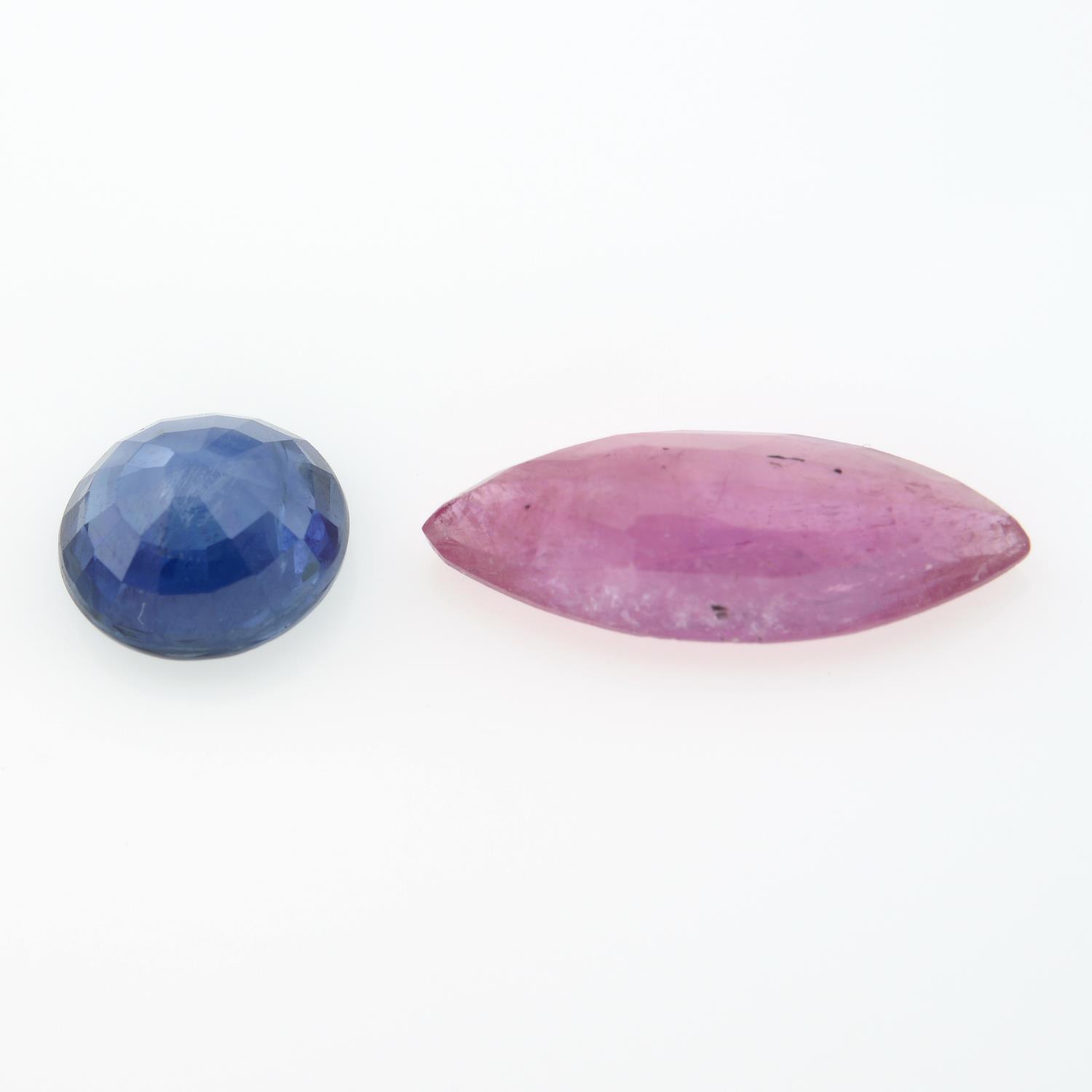 A circular-shape sapphire and a marquise-shape orangey pink sapphire, - Image 2 of 2