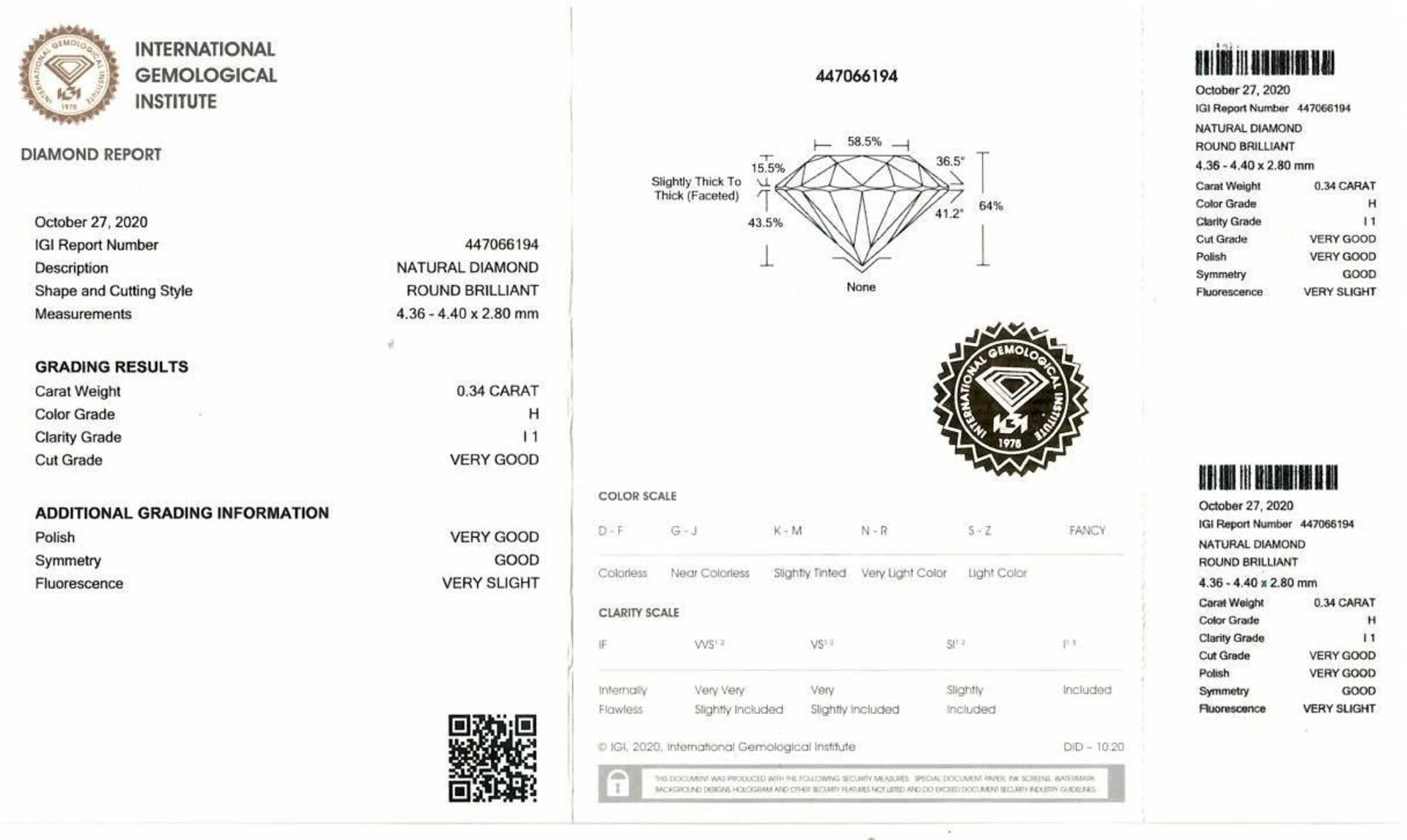 A brilliant cut diamond, weighing 0.34ct, measuring 4.36 by 4.4 by 2.8mms. - Image 4 of 4