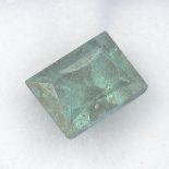 A rectangular-shape green synthetic moissanite, weighing 2.90cts.