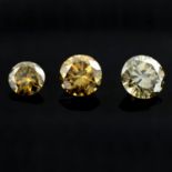Three circular shape moissanites, total weight 1.89cts.