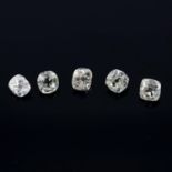Five old mine-cut diamonds,