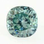 A cushion-shape green moissanite.