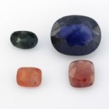 Four vari-shape, blue, orange and green sapphires, total weight 12.90cts.