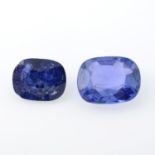 Two cushion-shape sapphires, total weight 3.28cts.