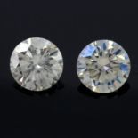 A pair of circular-shape synthetic moissanites, total weight 3.34cts.