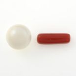A coral and a cultured pearl.