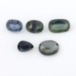 Five vari-shape green and blue sapphires.