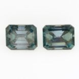 A pair of rectangular-shape blue moissanite.