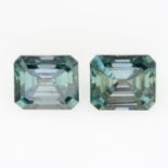 A pair of rectangular shape green moissanite.