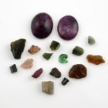 Selection of rough gemstones and polished red corundum, weighing 168ct.