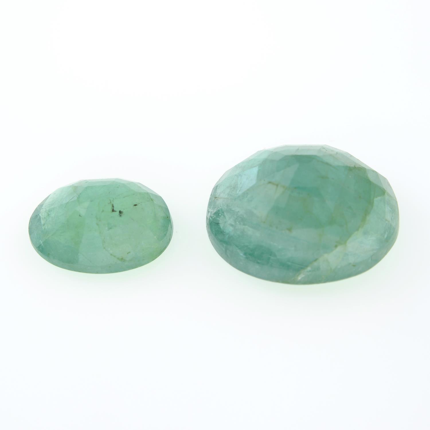 Two oval shape emeralds, weighing 13.33ct. - Image 2 of 2