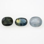Three oval-shape sapphires, weighing 11.41cts.