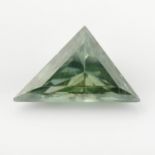 A triangular-shape green synthetic moissanite, weighing 3.59cts.