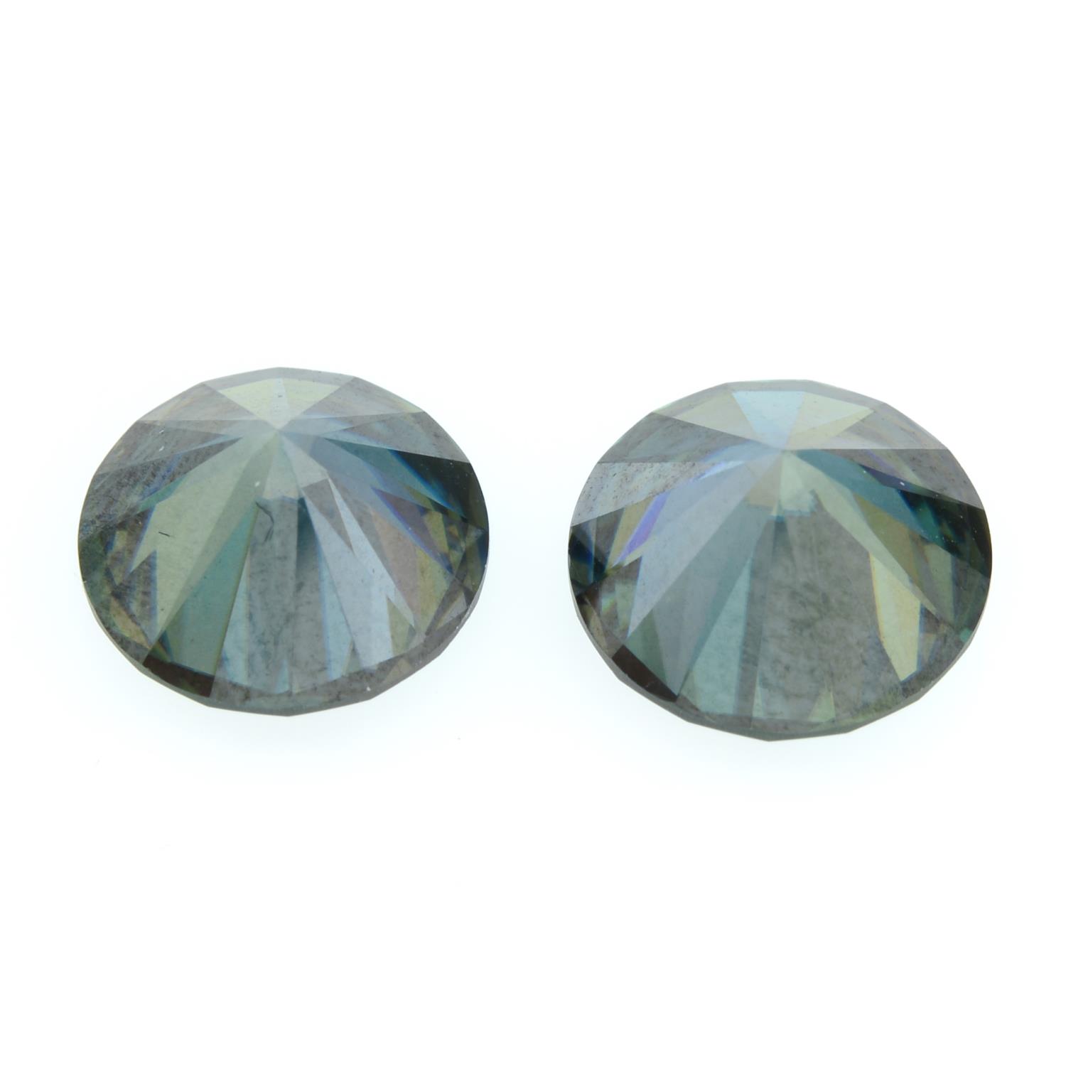 A pair of circular-shape blue moissanite. - Image 2 of 2
