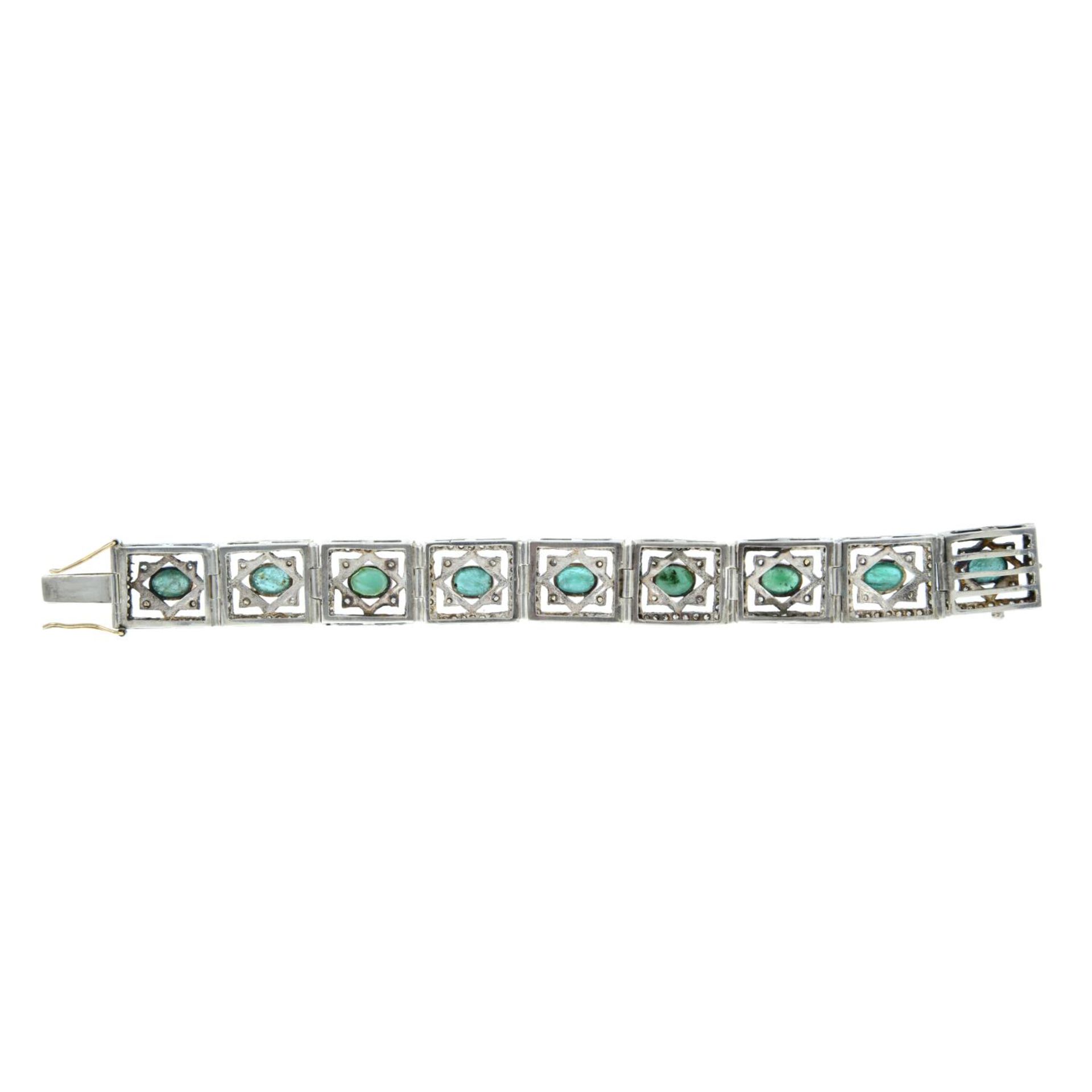 A rose-cut diamond and emerald cabochon bracelet. - Image 3 of 3