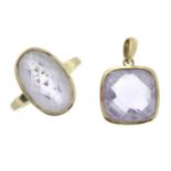 A 9ct gold amethyst ring and an amethyst pendant.