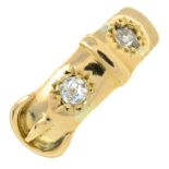 A mid 19th century 18ct gold old-cut diamond buckle ring.Estimated total diamond weight 0.25ct,