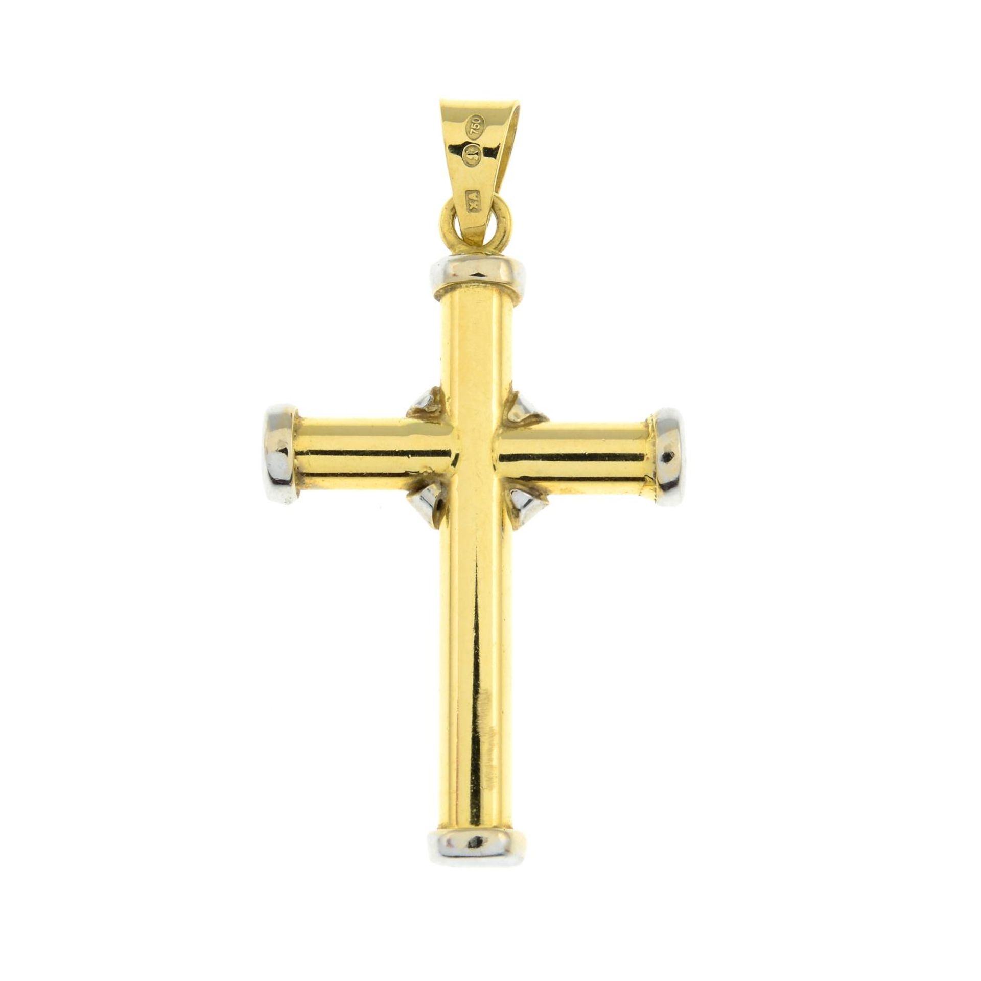 A cubic zirconia bi-colour cross pendant.Stamped 750. - Image 3 of 3