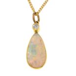An opal and diamond pendant,
