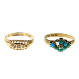 A Victorian 15ct gold turquoise and diamond ring and an early 20th century 18ct gold old-cut