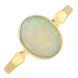 An opal single-stone ring.Stamped 18ct.Ring size P.