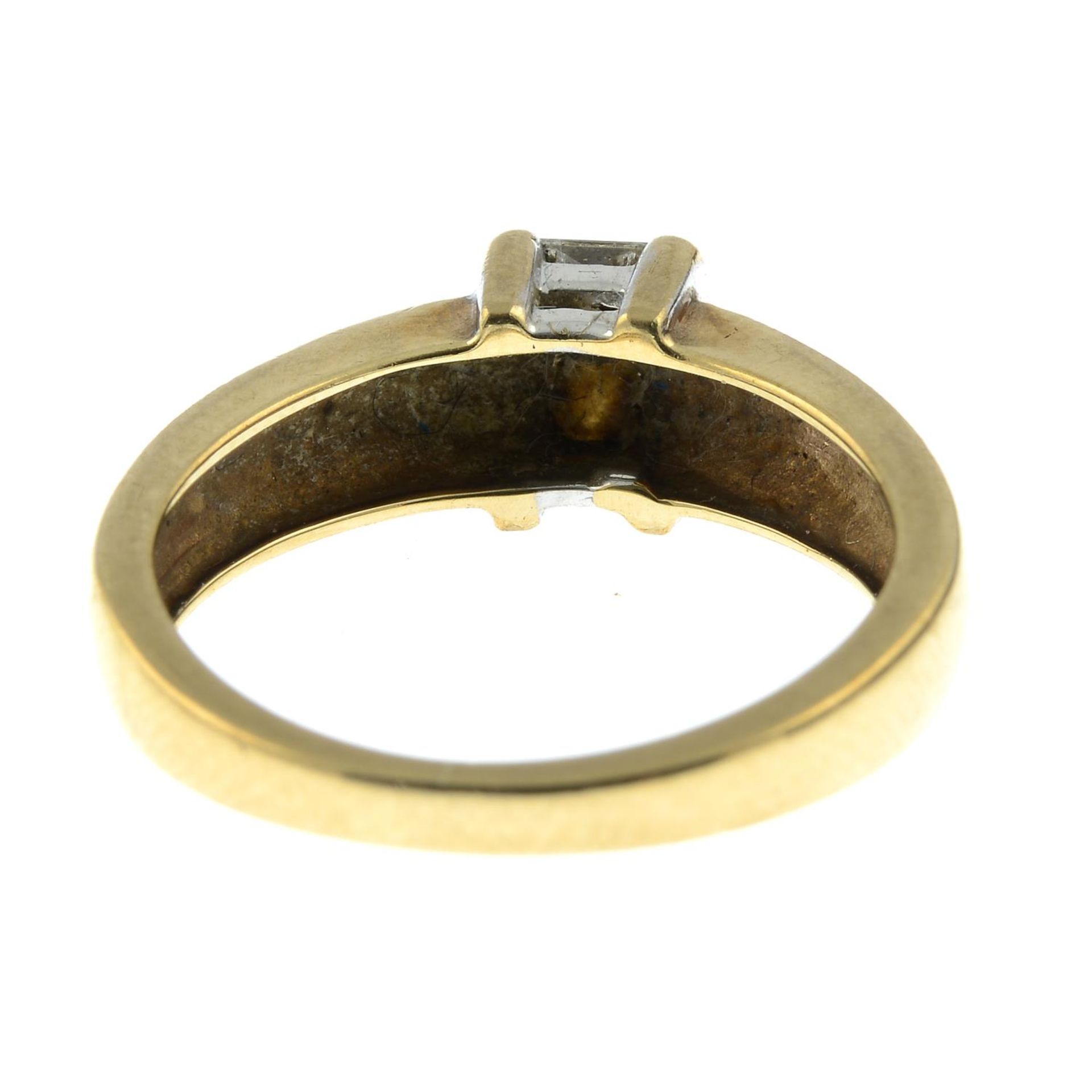 A 9ct gold square-cut diamond ring.Total diamond weight 0.25cts.Hallmarks for Birmingham.Ring size - Image 3 of 3