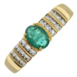 A 9ct gold emerald and colourless ring.Hallmarks for 9ct gold, partially indistinct.