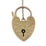 An early 20th century 9ct gold heart-shape padlock clasp.Stamped 9ct.Length 2.5cms.