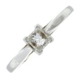 A platinum square-shape diamond single-stone ring.Estimated diamond weight 0.30ct,