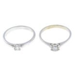 Two 9ct gold diamond single-stone rings.Diamond weight 0.17cts, stamped to band.