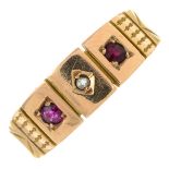 A late Victorian 15ct gold ruby and rose-cut diamond ring.Hallmarks for Birmingham,