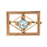 An early 20th century 9ct gold paste rectangular brooch.Stamped 9ct.