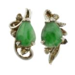A pair of jade and diamond earrings, together with a pair of imitation pearl and paste earrings.