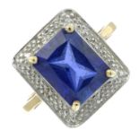A 9ct gold synthetic sapphire and diamond dress ring.Hallmarks for Birmingham.Ring size L1/2.