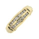 A 9ct gold brilliant-cut diamond band ring.Estimated total diamond weight 0.15cts.Hallmarks for