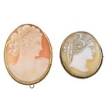 A selection of jewellery, to include two 9ct gold shell cameo brooches.Two stamped 9ct.
